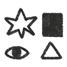 A series of shapes and the shape of an eyeball representing diversity, equity and inclusion