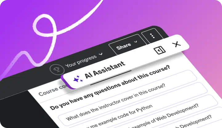 Captura de pantalla de la función AI Assistant de Udemy