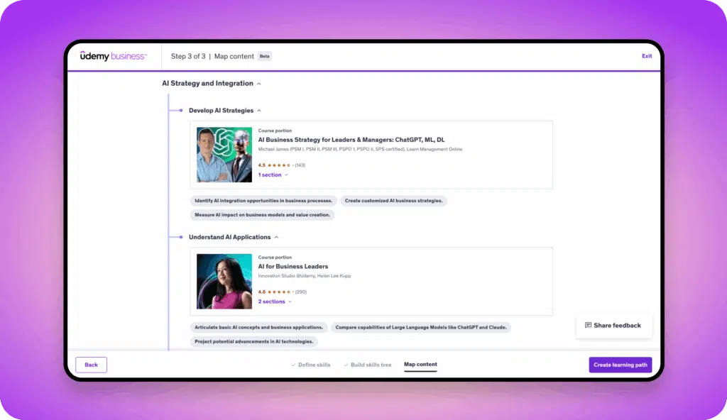 Captura de pantalla de la plataforma de Udemy en una tableta