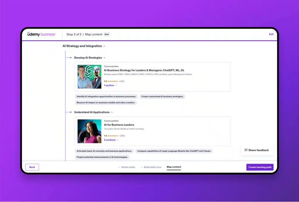 Screenshot der Lernpfad-Oberfläche von Udemy Business